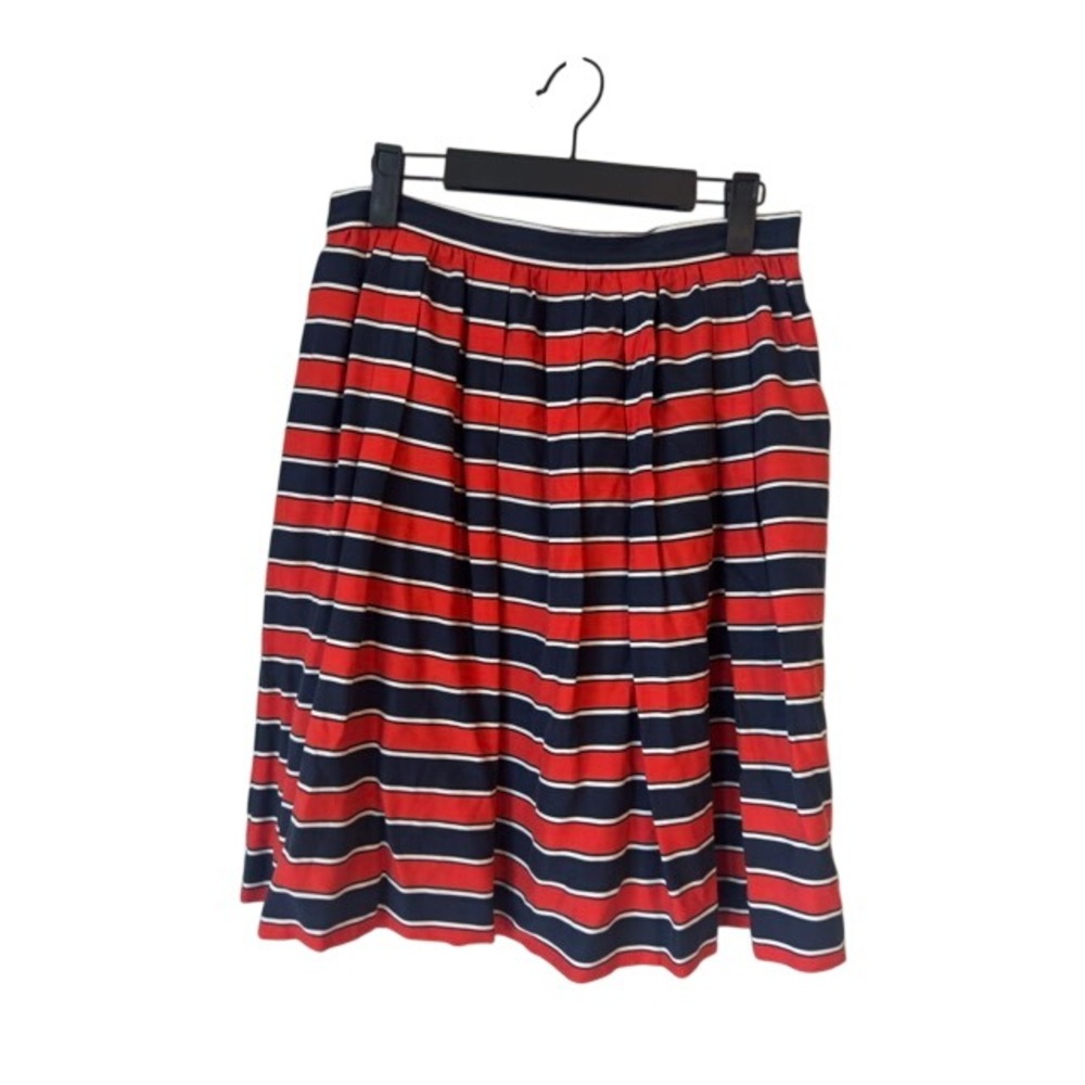 J.Crew Red Navy White Striped 100% Silk Pleated A-Line Skirt Size 4 CA56445